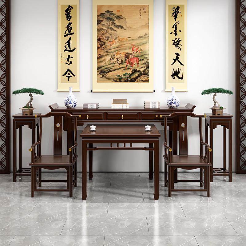 中式实木中堂六件套条案农村堂屋简约明式神台供桌佛台翘头桌条几
