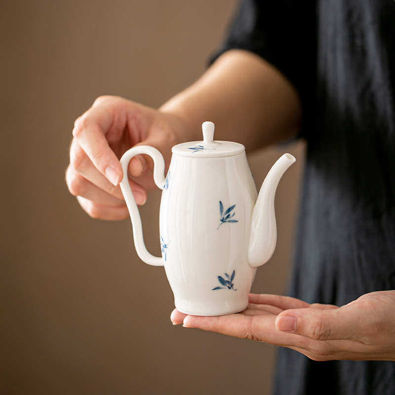 套装清新茶壶小滤泡陶瓷茶器兰花茶壶冲蝴蝶手绘纯带过茶壶家用