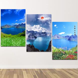 长白山风景贴画大自然聚宝盆天池客厅玄关招财挂画风水画室内壁画