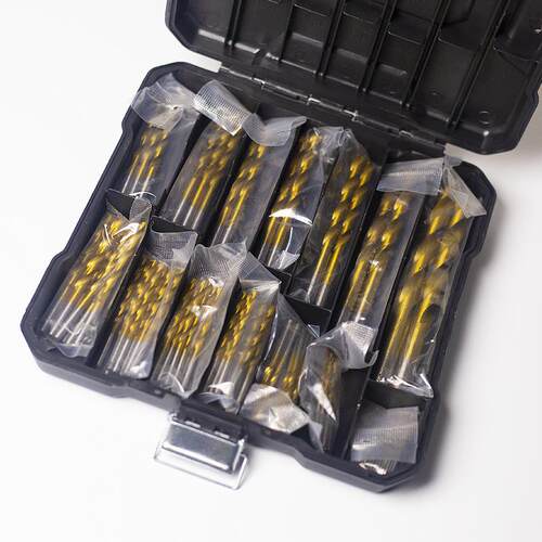 电商99pc麻花钻塑料小黑盒装高速钢镀钛麻花钻开孔器钢板钻