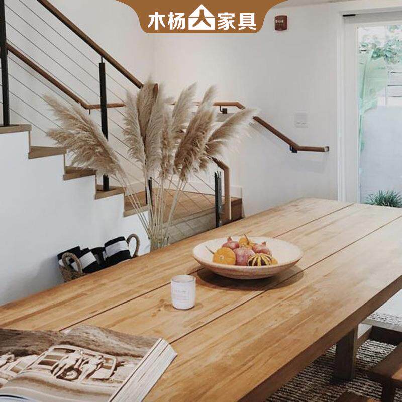 木杨人美式工业风全实木家饭酒店桌民宿用复古长方形吃餐桌LH2110