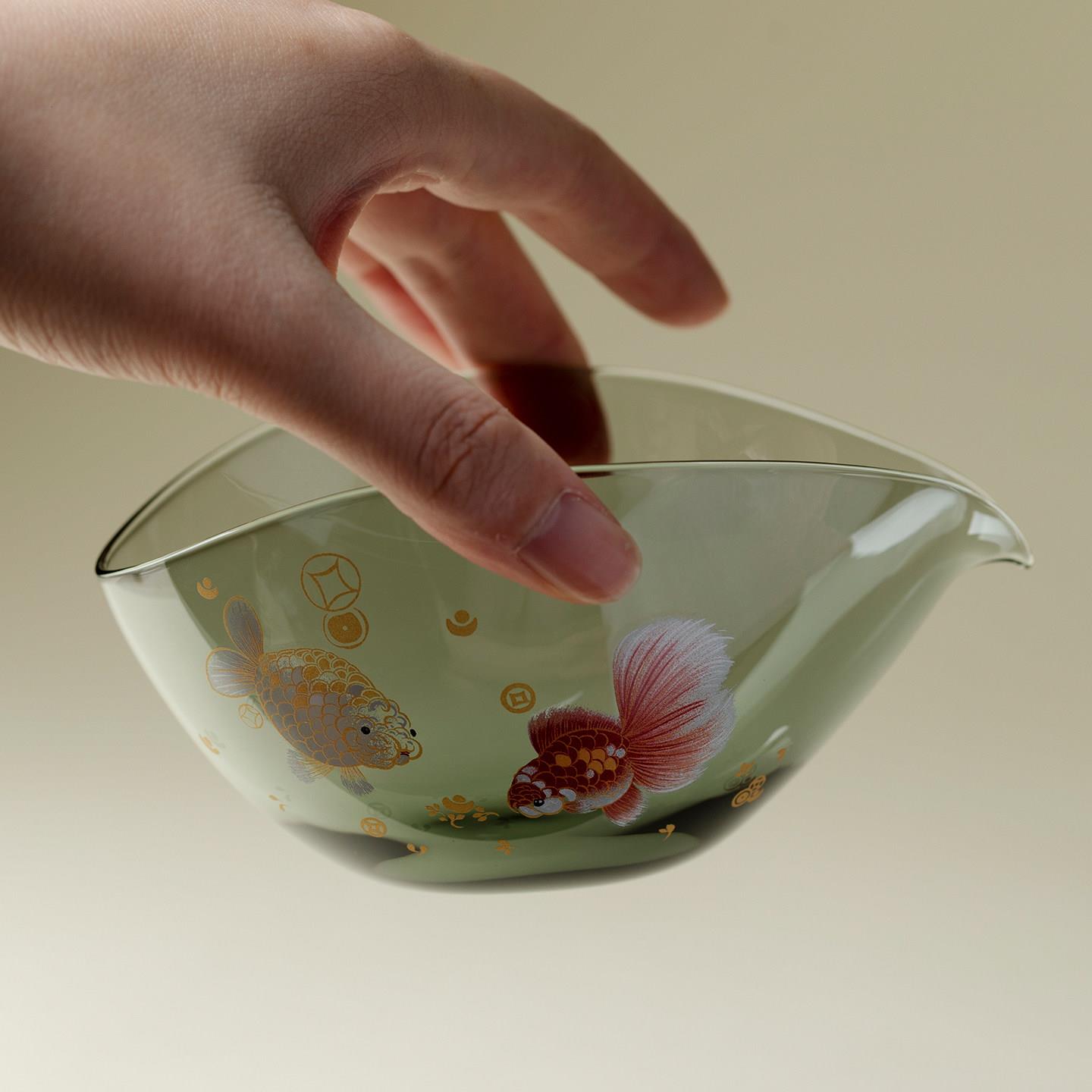 里作 创意墨池金鳞公道杯高硼硅耐热玻璃分茶器家用功夫茶具茶海
