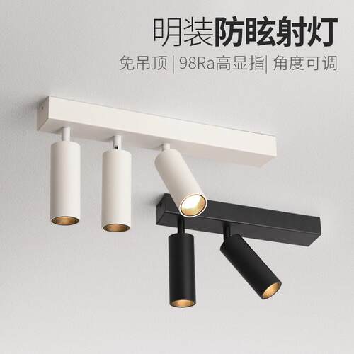 明装射灯双头led吸顶筒灯可调角度家用客厅无主灯三头防眩轨道灯