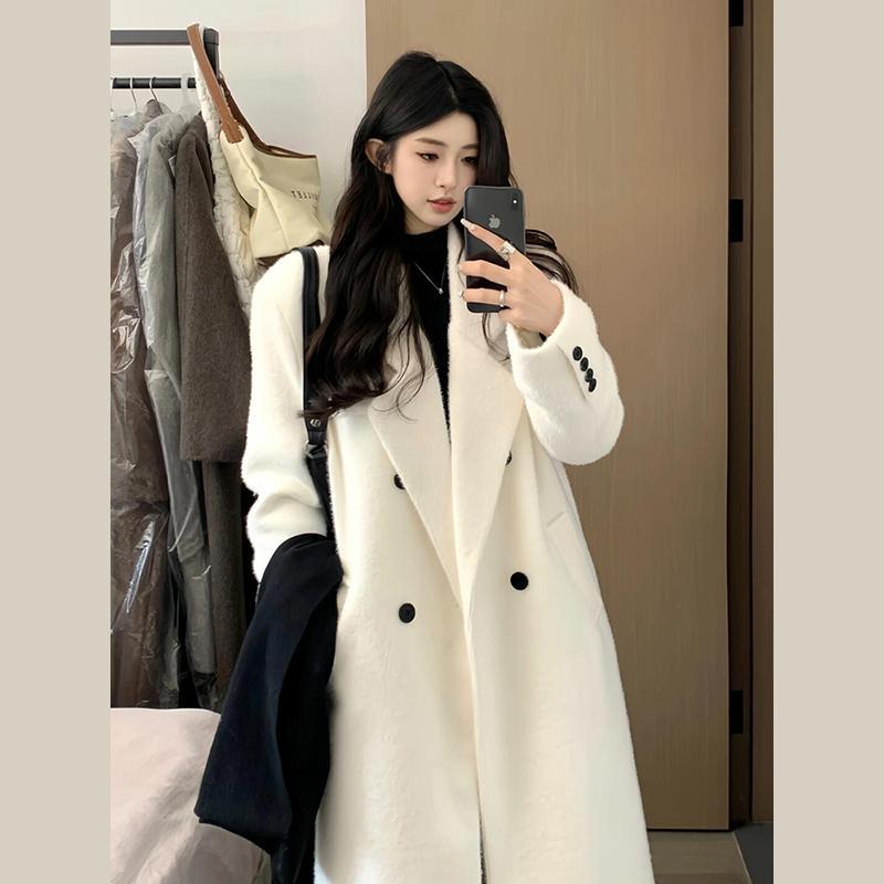 毛呢外套女小个子2024新款秋冬季高级感正肩韩系加厚羊绒呢子大衣