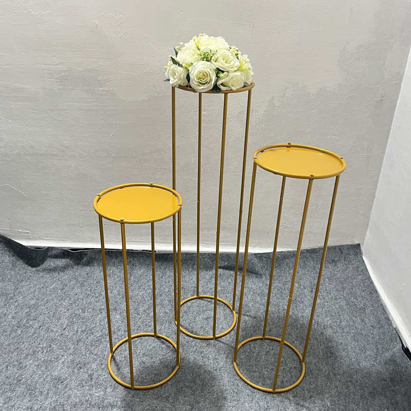 新款婚庆铁艺路引结婚道具圆形花架金色花柱婚礼布置装饰摆件路引