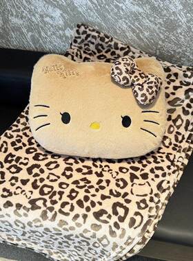 可爱豹纹小猫咪抱枕被子两用空调毯办公室午睡枕头毯子二合一靠枕