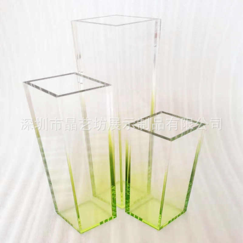 亚克力菱形透明渐变色花器压克力蓝色绿色茶色橙色染色花瓶摆件,家居饰品,香薰托盘,淘宝优惠券,粉丝福利购,淘宝优惠卷