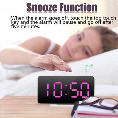 1Pc White LED Mirror Table clock snooze Display Time Night L