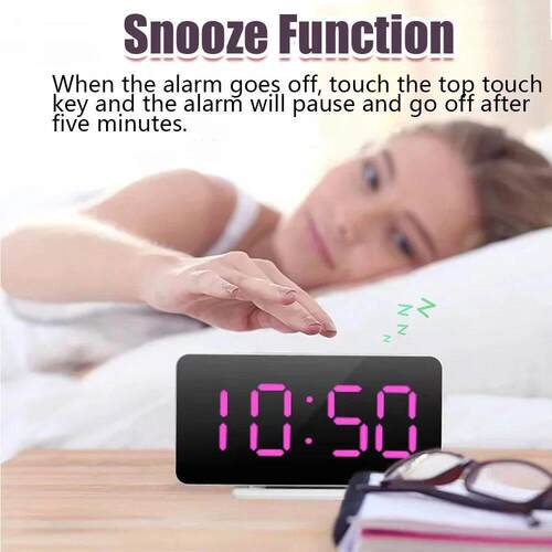 1Pc White LED Mirror Table clock snooze Display Time Night L