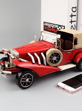 复古神剑敞篷跑车模型铁皮仿真老爷车工艺品客厅酒吧橱窗装饰摆件