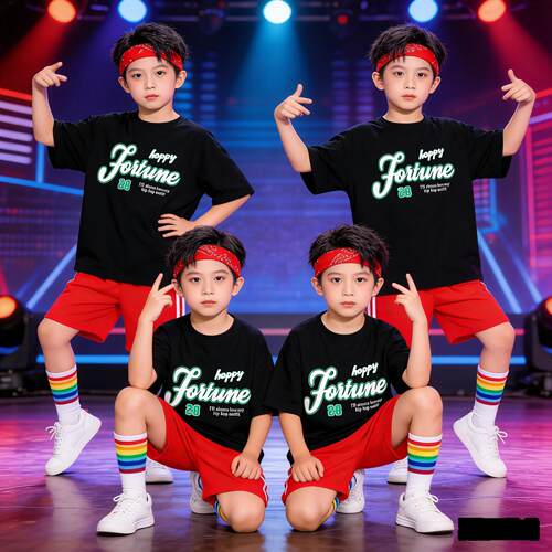 酷炫boy舞蹈演出服炫酷小男孩舞蹈服街舞现代舞 幼儿嘻哈风表演服