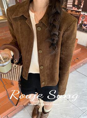 ROUJE SUNG麂皮绒夹克皮衣外套女春秋飞行服高级感小个子短款上衣
