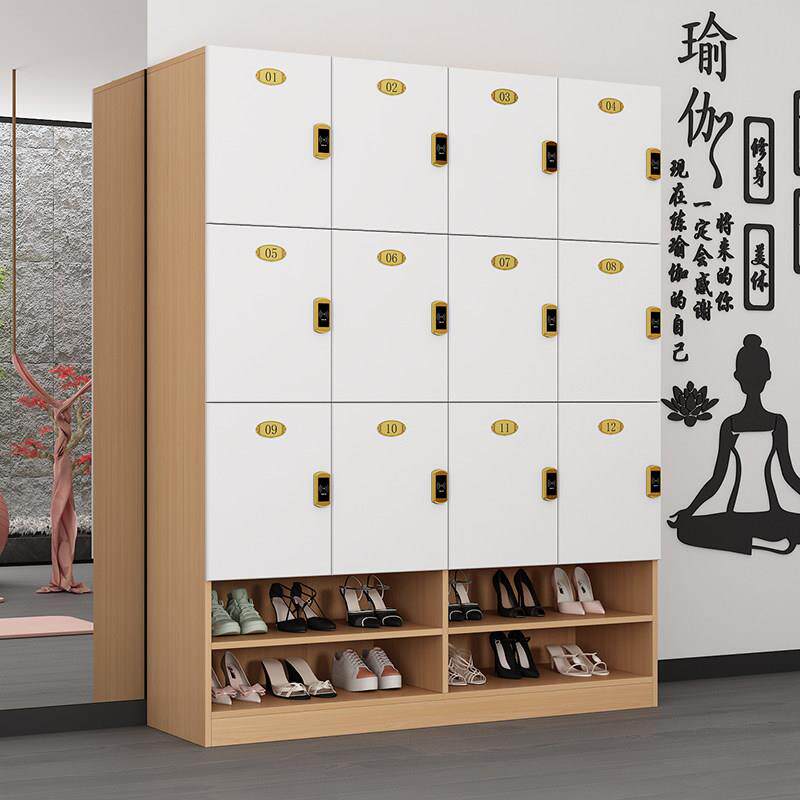 原木色更衣柜员工柜木质理发店存包柜健身房瑜伽储物带鞋柜带锁子