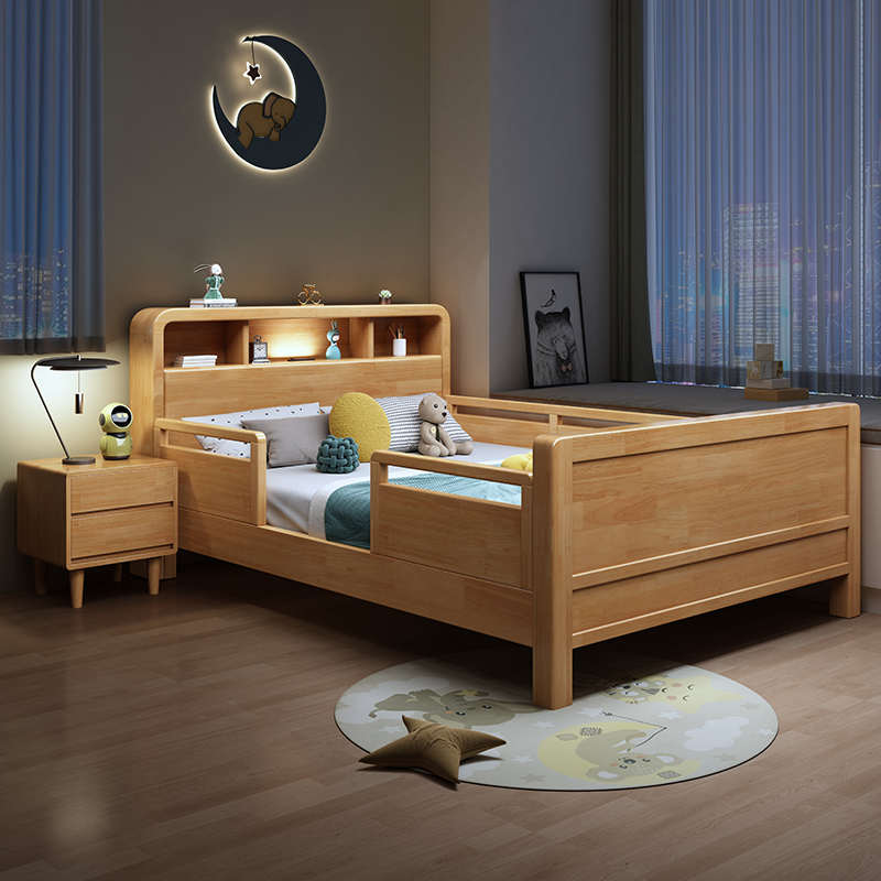 儿童实木床带护栏学生单人床1.0米小孩床1.5拼接床1.35小户型家具