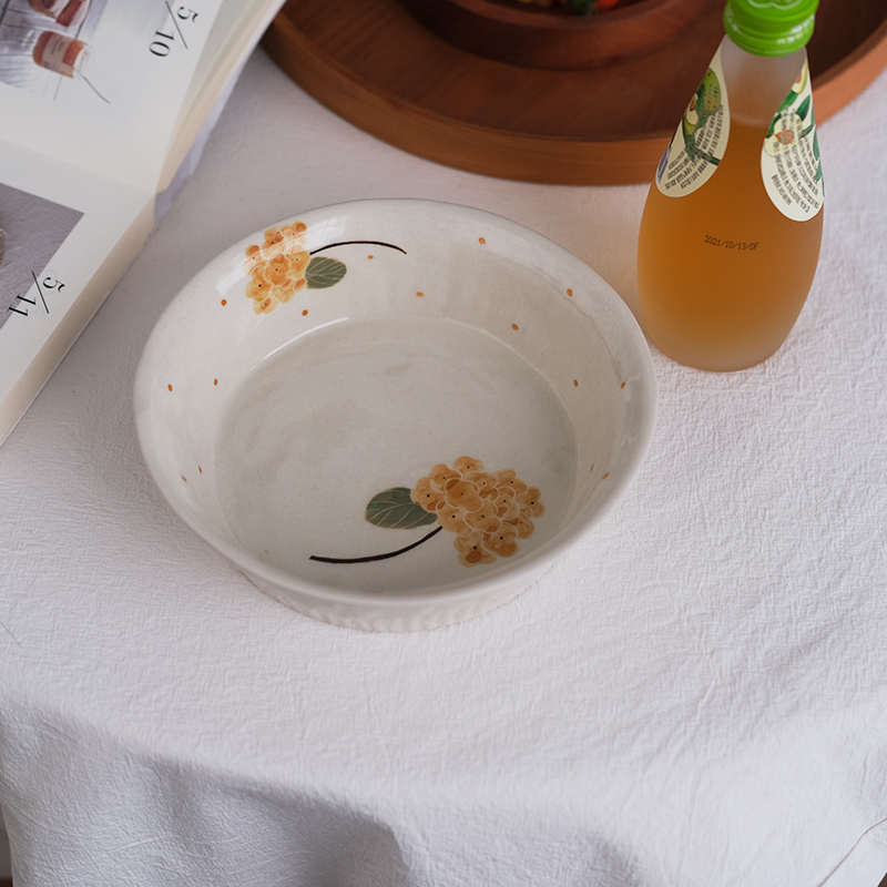 川谷 绣球花日式陶瓷盘子菜盘家用ins风陶瓷餐具深盘水果盘甜品盘