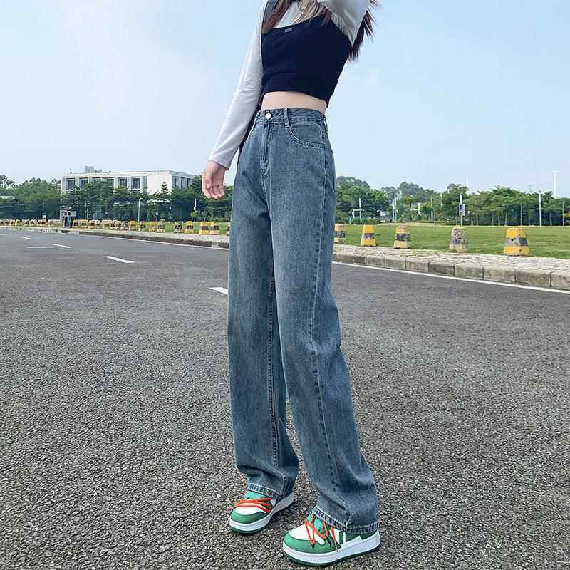 做旧复古高腰显瘦vibe风阔腿牛仔裤女秋冬款直筒宽松垂感拖地裤子