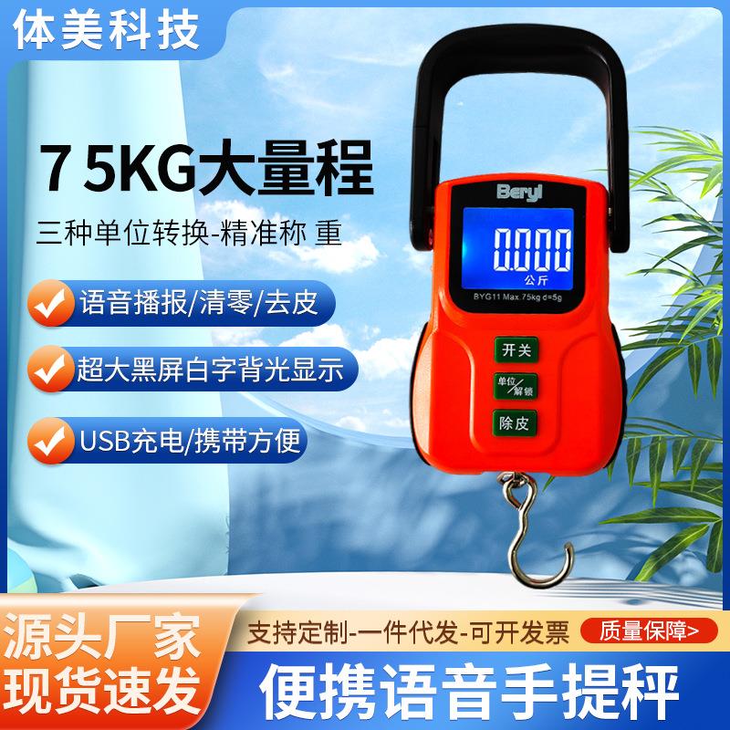 手提秤充电手提秤语音手提电子秤行李秤便携称75kg弹簧称快递秤