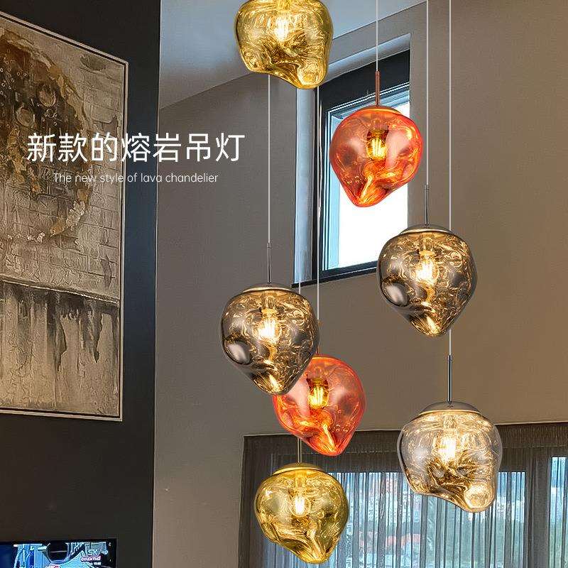 设计师熔岩吊灯loft复式楼梯别墅挑空客厅长吊灯艺术吧台餐厅吊灯