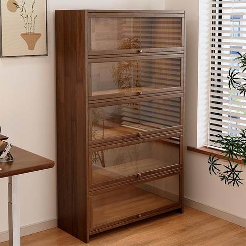 实木书柜一体靠墙胡桃木色收纳柜子储物柜落地置物柜家用儿童书架