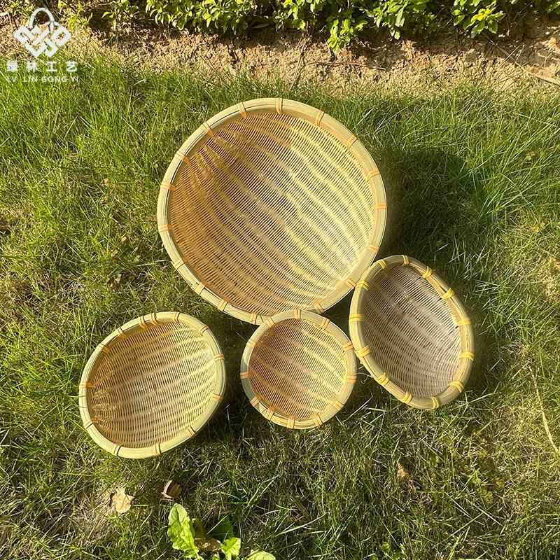 竹编馒头筐洗菜沥水大竹筐淘米箩家用收纳圆簸箕精编小号加厚竹篮