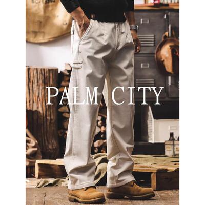 PALM CITY美式复古高支棉春夏季工装裤子男简约西裤宽松直筒休闲