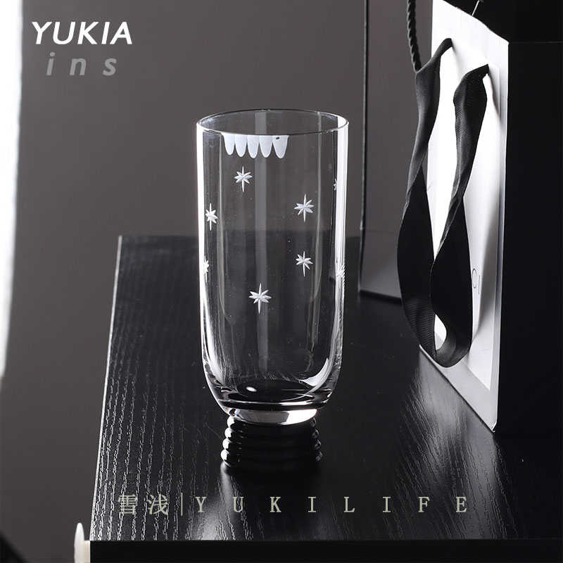 Yuki中古玻璃杯 手刻星星杯子小高台设计款 精酿啤酒杯水杯洋酒杯