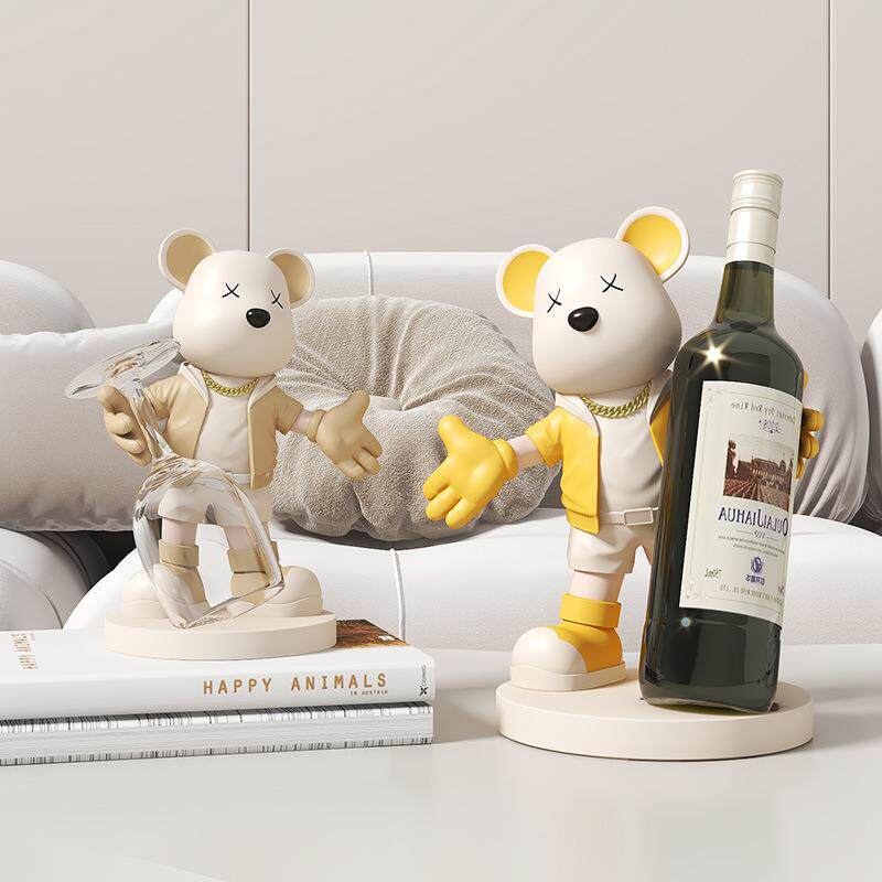 创意迎宾熊红酒架酒柜装饰品摆件轻奢高档家居客厅玄关餐边柜摆设