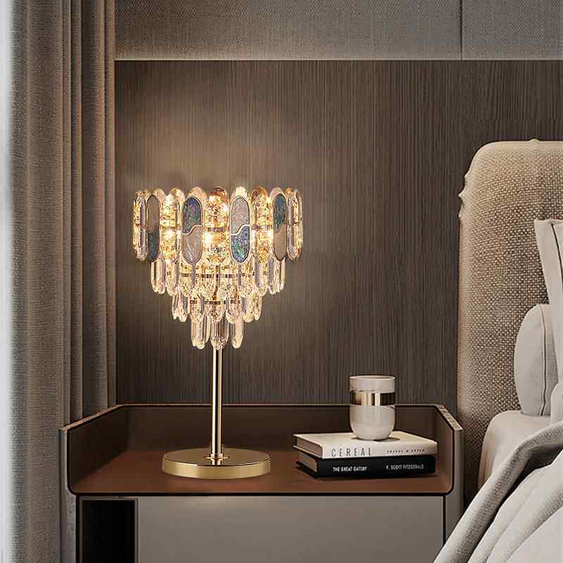 晶铧轻水锒卧室床头水台灯2025新款奢创意设计贝壳水晶装饰6035晶