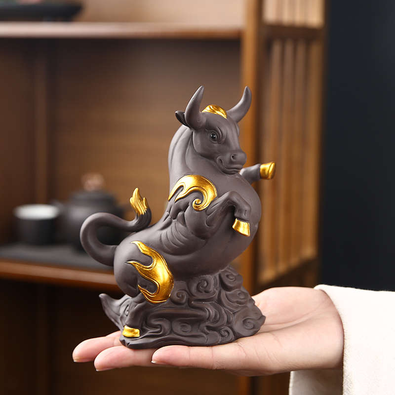 招财生肖牛玄关客厅办公室酒柜家居装饰摆件茶室茶桌紫砂茶宠可养