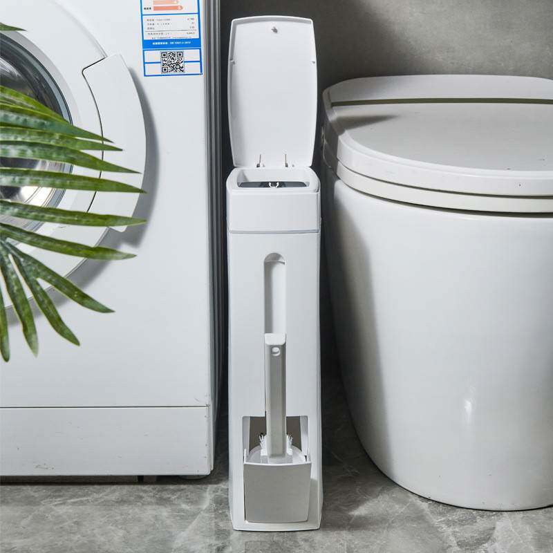 家用超薄卫生间厕所带马桶刷塑料有盖收纳桶新款带刷夹缝垃圾桶