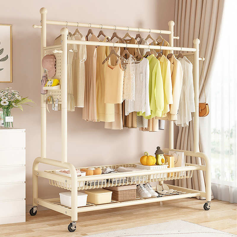 衣帽架落地卧室家用房间室内双杆晾晒衣服架子可移动多功能挂衣架