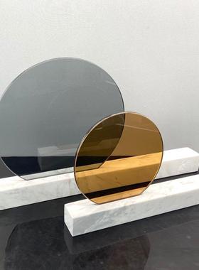约UHN现代灰色玻璃大理石金圆环属屏摆件样板房售楼简处软装风饰
