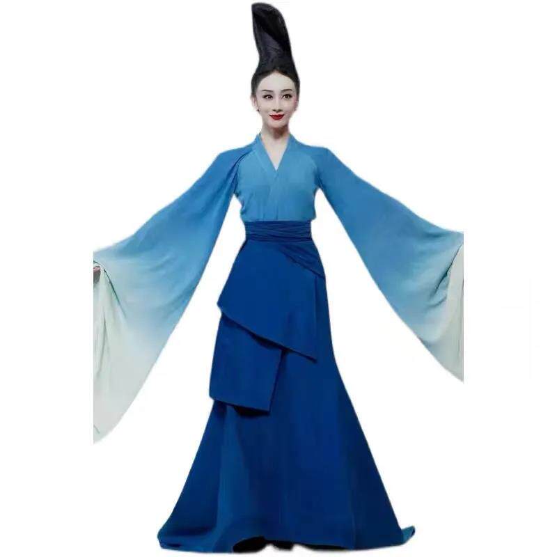 高档222春晚只此青绿孟庆0旸舞同款蹈服千江山图歌舞里演出服古风