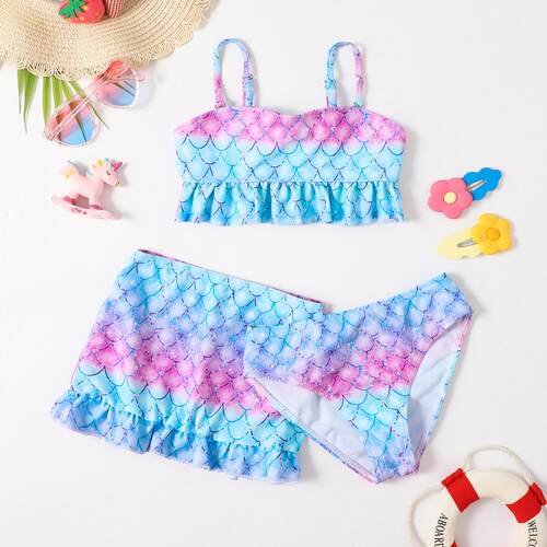Mermaid print three bikini style mid size children's split