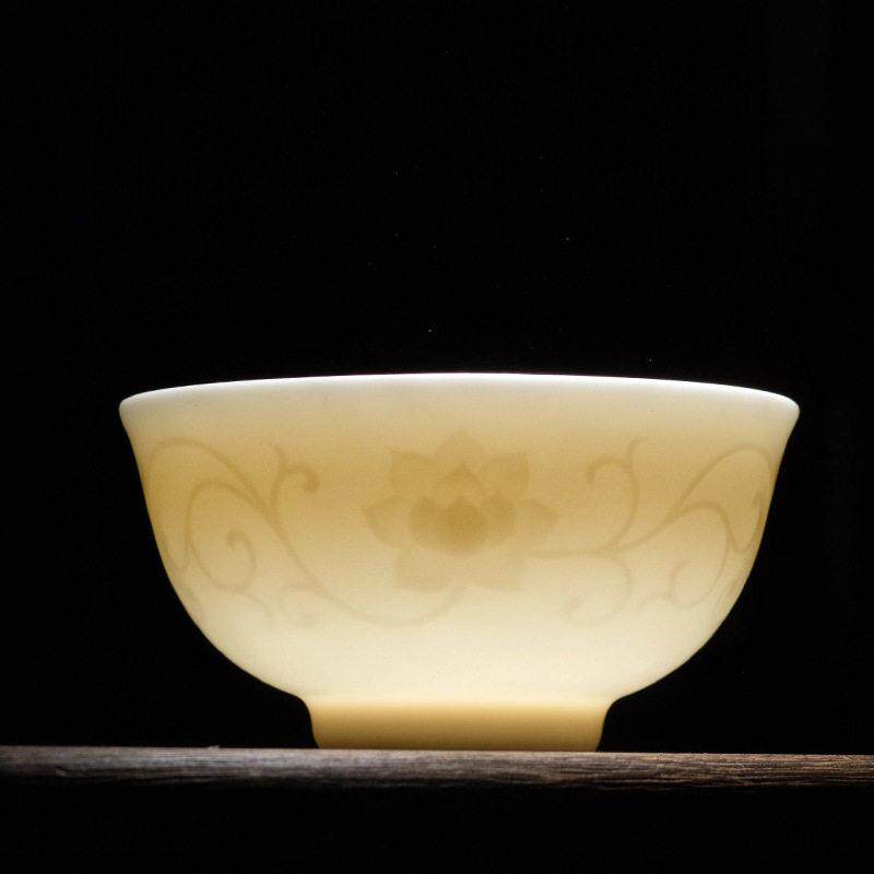 羊脂玉白瓷家用陶瓷餐具中式手工反口莲花碗轻奢端环保圆形