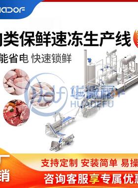 大型商用全自动鲜肉冷冻生产线鸡肉牛羊肉鱼虾速冻挂冰流水线设备