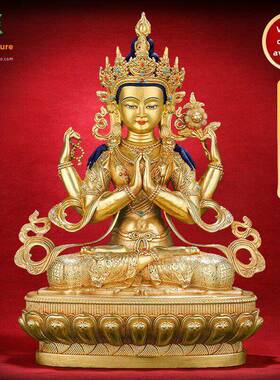 纯铜精工全鎏金彷尼泊尔藏传密宗观音菩萨饰品