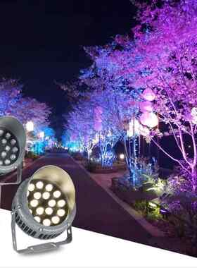 led圆形投光灯照树灯景观七彩rgb投射灯车轮款24v220v射灯地插灯