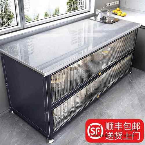 厨房置物架落地多层岩板收纳柜多功能微波炉烤箱切菜餐边碗柜橱柜