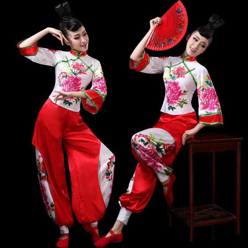 正品歌服女装人20秧24年套新款东北大花布成广场舞扇子舞蹈服装演