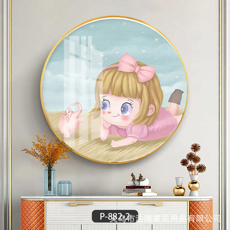 卡通圆形装饰画儿童房泡泡女孩晶瓷画创意壁画大气玄关餐厅挂画图片
