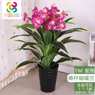 絎h当头植物盆景树盆栽塑鸿运花树蝴蝶落地假大型兰花假客厅3仿真