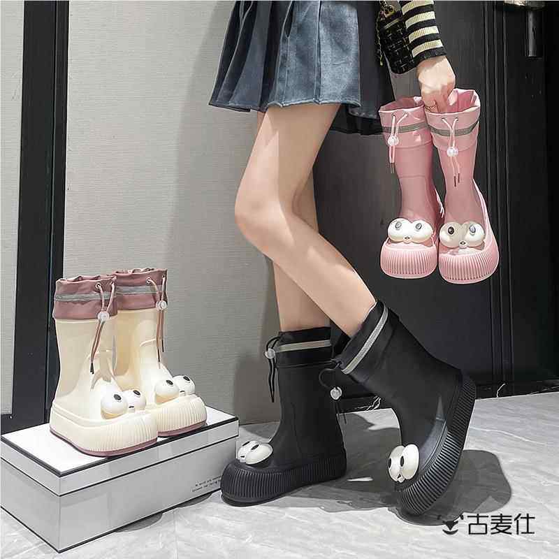 雨鞋女款成人柔软日系时尚防滑防水鞋外穿轻便耐磨雨靴大眼睛雨靴
