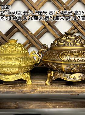 新款直销八仙聚宝盆带盖子招财摆件纯铜家用客厅店铺开业礼品黄铜