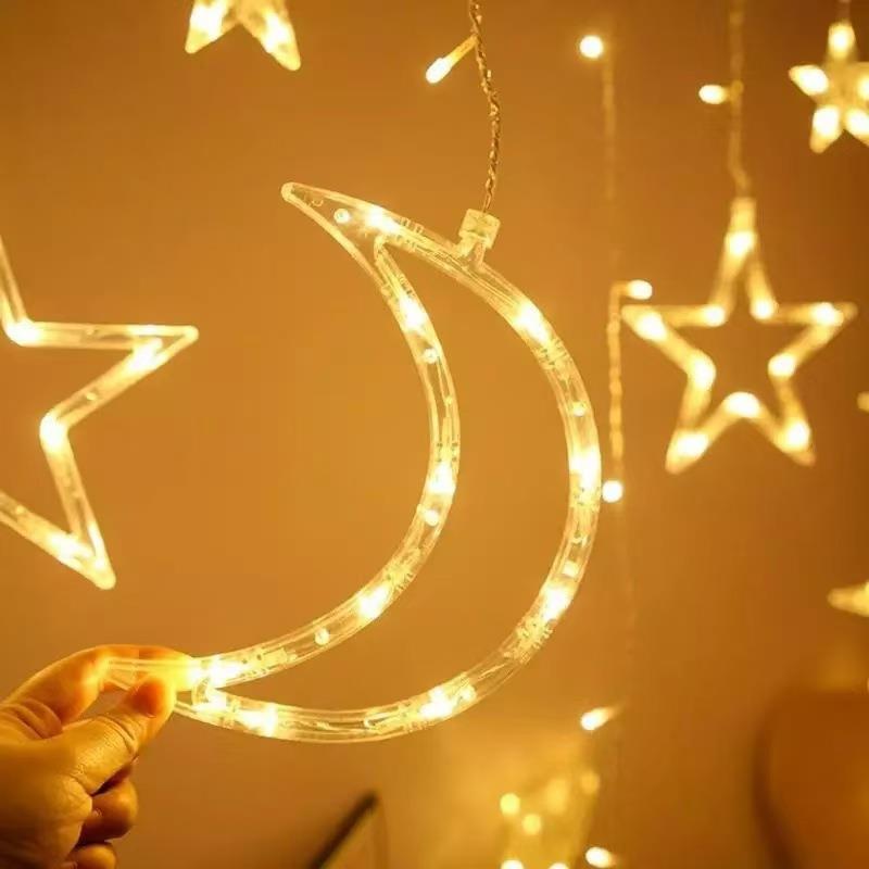 诞灯星月窗帘灯星星灯彩灯闪串灯灯满天星网圣红卧室房间SAT置布