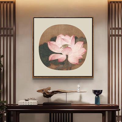 荷花装饰画宋式美学挂画宋画小品玄关方形餐厅客厅酒店新中式壁画
