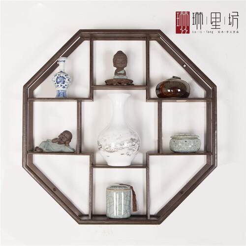鸡翅木实木挂壁式博古架墙面置物架中式博古架多宝阁摆件