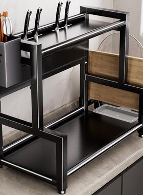 厨房置物架不锈钢刀架筷子调味用品收纳架台面多层黑色调料架家用