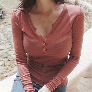 纽扣2026新款内搭春秋季显瘦打底衫长袖T恤女修身上衣0105w