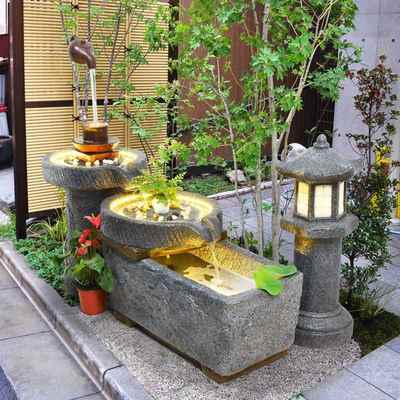 田园石磨景观假山流水喷泉招财花园鱼池循环水景庭院造景树脂摆件